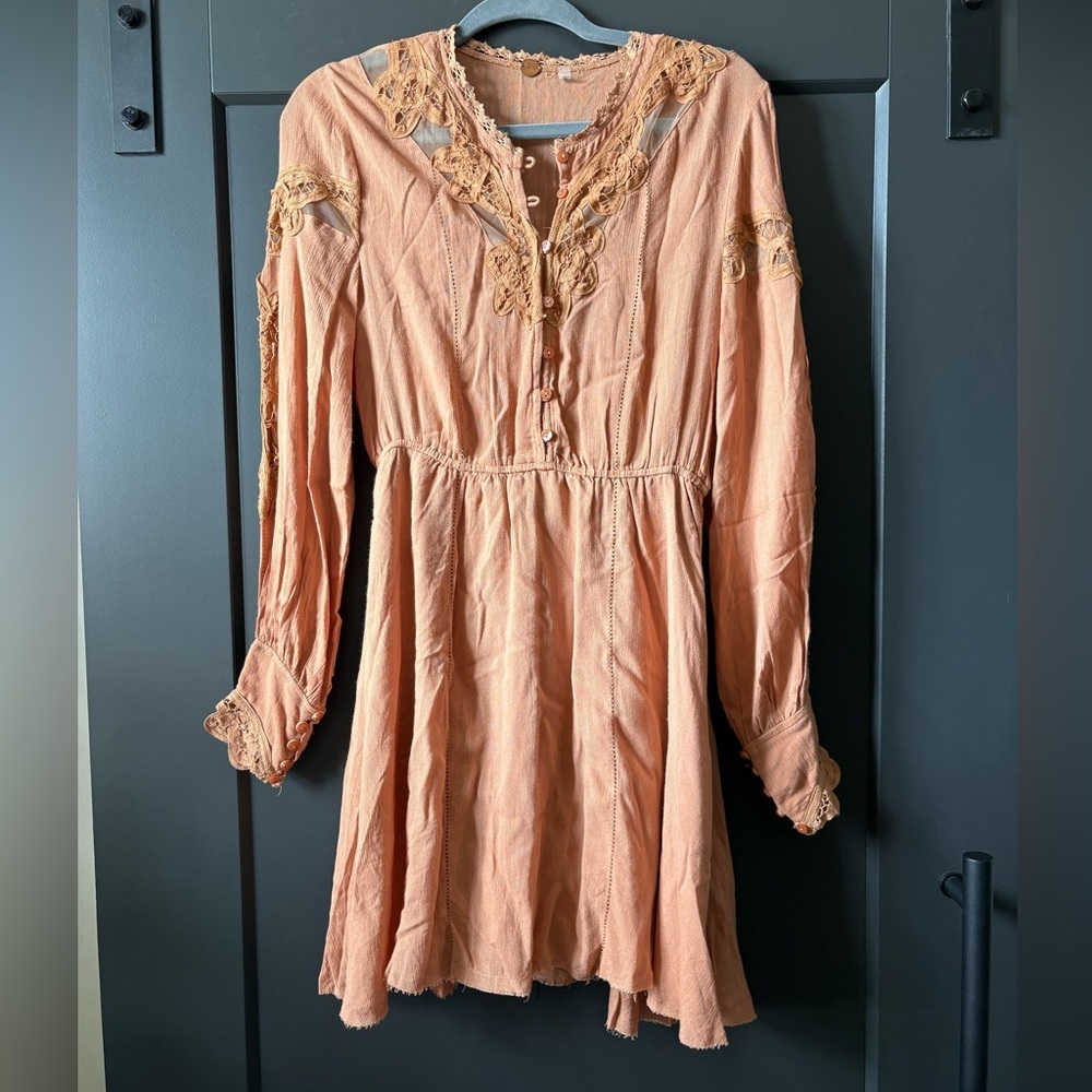 Free People Coral Lace Detail Mini Dress